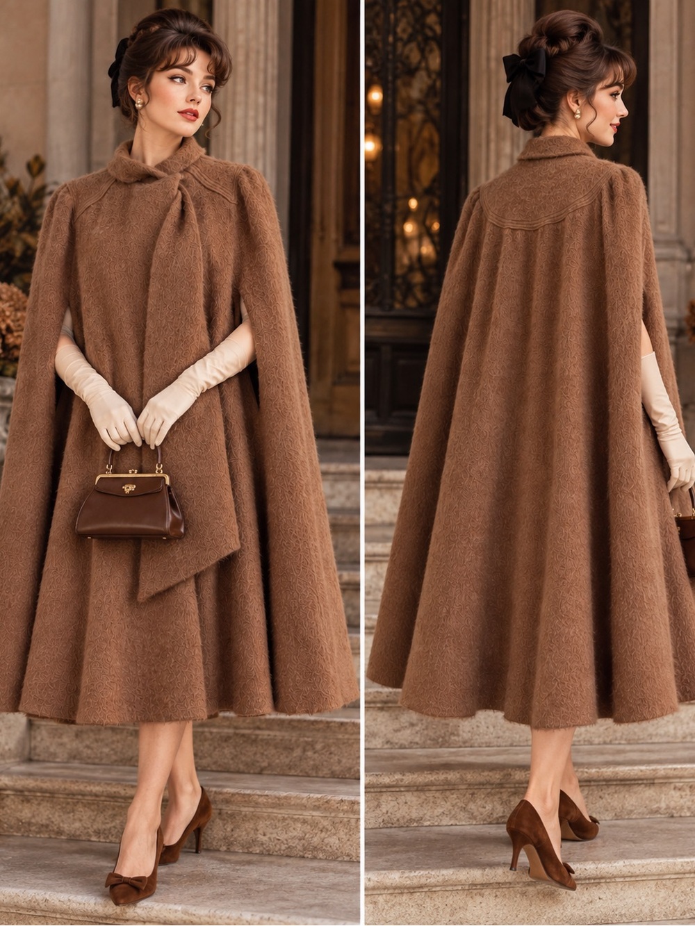Vintage 50s Cedarhurst Casuals 100% Wool Cape Coat Brown Mid Century Retro